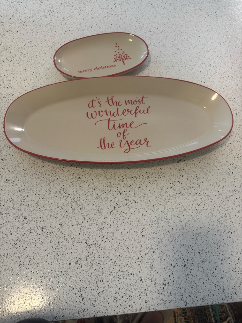 Holiday Ceramic Serving Platter Set in Cream and Red